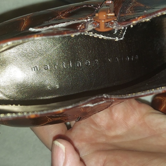 MARTINEZ VALERO Brown Crocodile Print Heeled Ankle Booties - Picture 10 of 10